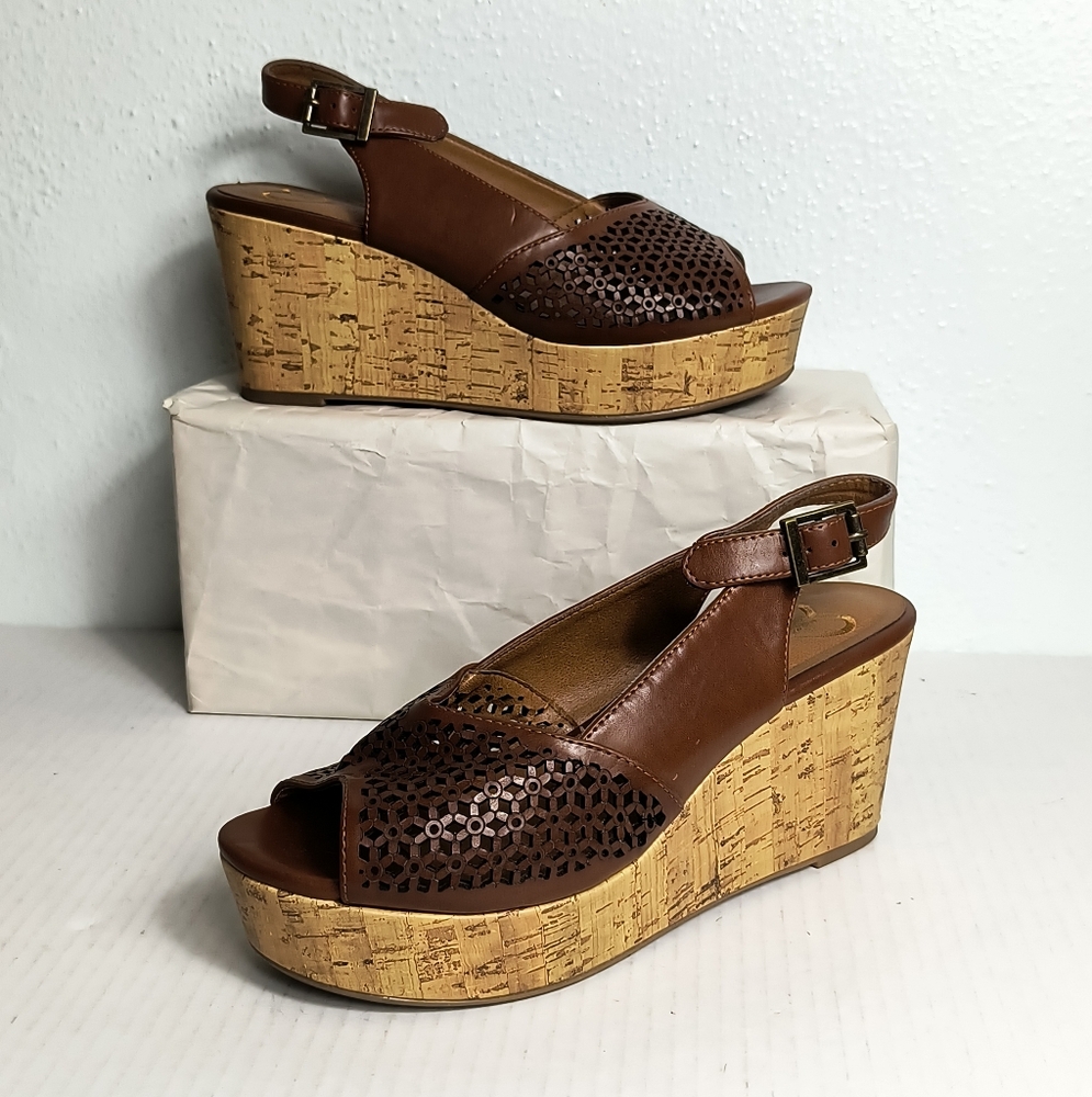 Madeline Doting 7.5M Brown Wedges Platform Cork Slingback Sandal